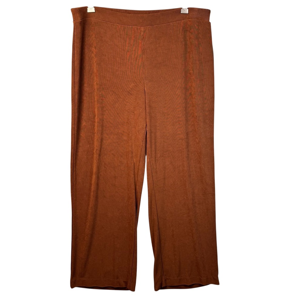 Travelers by Chico's Pants Size 2 Large Brown Ribbed Knit‎ Straight Leg Pull On